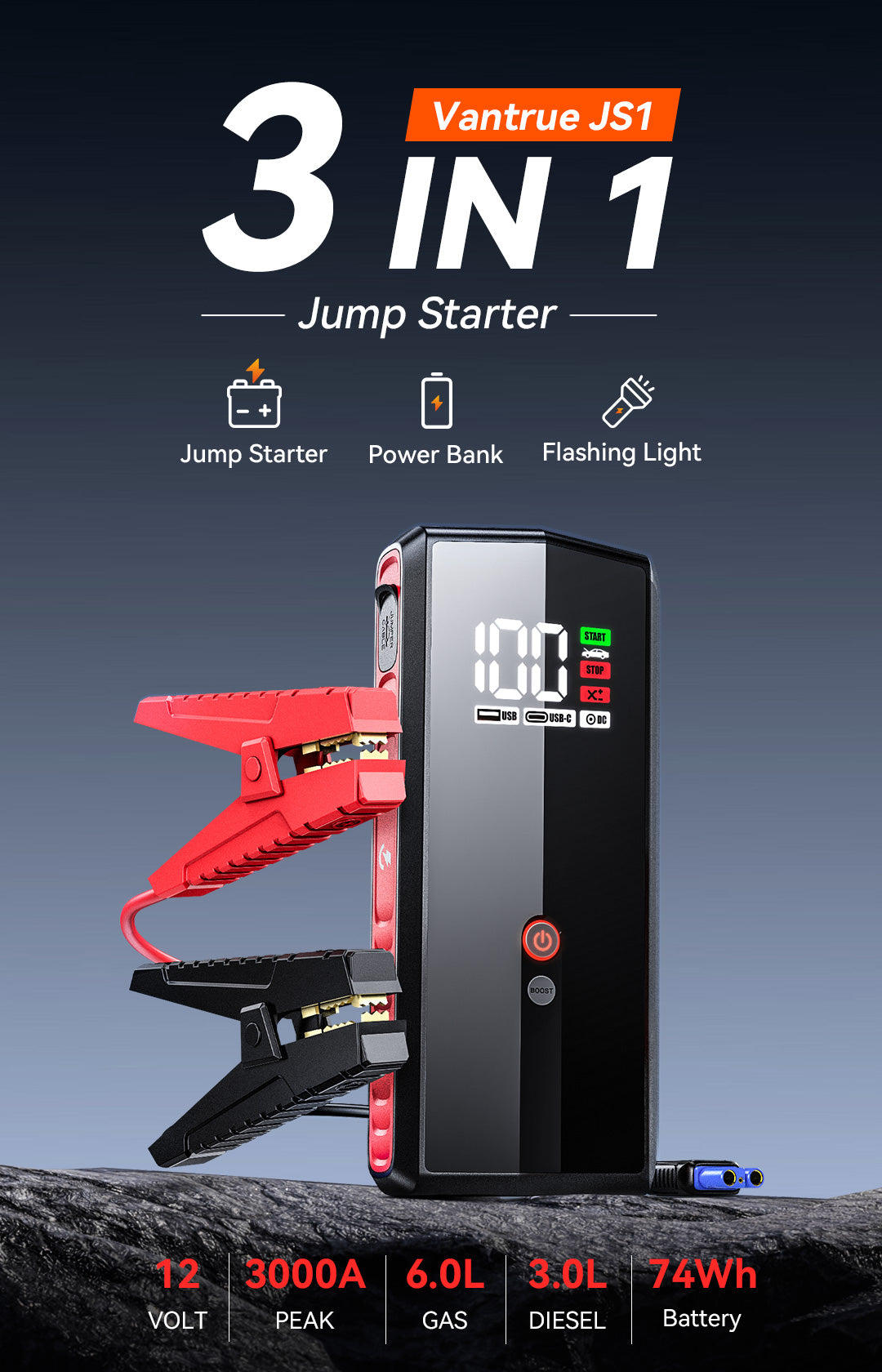 Vantrue JS1 Car Jump Starter - Powerful