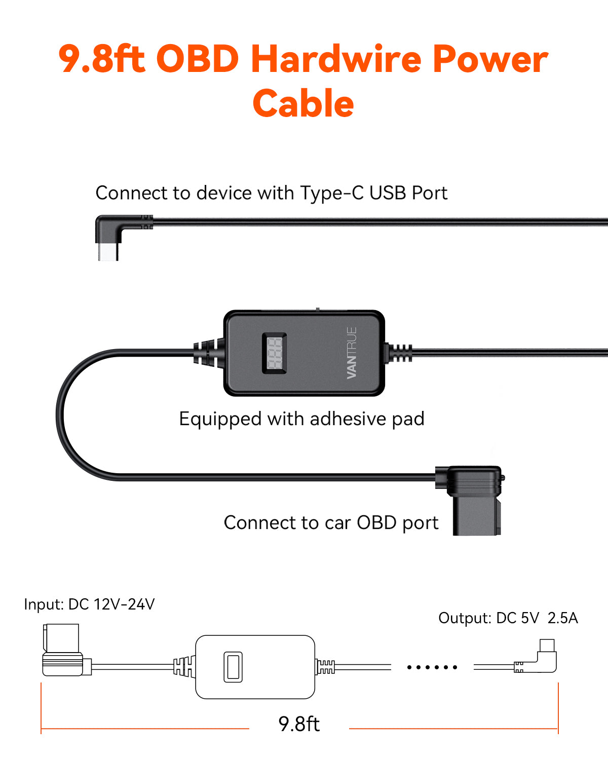 Voltage Display OBD Cable – Vantrue